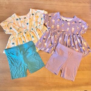 Bundle: Bird & Bean Short Sleeve Ruffle Top, Shorts, Stars + Ice Cream Print, 4T